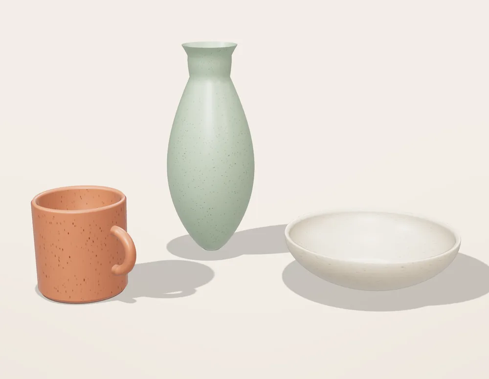 Vase sauge, bol et tasse en grès émaillé